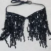 Survêtements pour femmes Fringe Gland Sexy Paillettes Deux Pièces Ensemble Femmes Festival Vêtements Dos Nu Croix Halter Crop Top Shorts Ensembles Correspondant Outfi