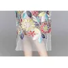 Verão Bordado Vestido Mulheres Runway Manga Square Collar Patchwork Mesh Floral Midi Vestidos Vestidos Robe Femm 210506