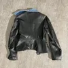 여성 가죽 가짜 고품질 2021 여성 봄 재킷 검은 진짜 양 Denim 턴 다운 칼라 패션 여성 가을 ​​코트