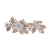 SLBRIDAL Gold Handmade Crystal Rhinestone Ceramic Flower Leaf Wedding Clip Barrettes Bridal Hair Accessories Women Jewelry