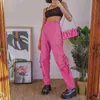 세련된 핑크 하이 허리 벨트 와이드 Y2K 바지 여성 HARAJUKU CARGO Sweatpant Straight Baggy Trouser Streetwear 210510