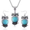 Dames Nacht Owl Tibetan Silver Turquoise Oorbellen Ketting Set DMTQS016 Mode Gift Nationale Stijl Dames DIY Sieraden Sets