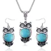 Hibou de nuit pour femmes argent tibétain turquoise boucles d'oreilles collier ensemble DMTQS016 cadeau de mode style national femmes bijoux à bricoler soi-même ensembles