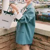 Весенние женщины британский стиль отворота сплошной цвет молнии двубортный элегантный шикарный пиджак костюм пальто дамы 16Q206 210510