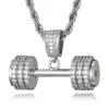 Hip Hop Bling Rhinestone Rope Catena Collane Blank Gym Fitness Dumbbell Gold Color Hand Pendants for Men Jewelry5899590