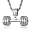 Hip Hop Bling Strass Seil Kette Halsketten Barbell Gym Fitness Hantel Gold Farbe Hand Anhänger Für Männer Jewelry2769