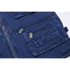 Denim Blue Outdoor Work Waistcoat Men Retro Stil Multi Pocket Jeans Ärmlös Jackor Mens Fiske Travel Poggraphy Västar 210522