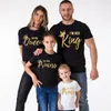 Summer Matching Family Clothes Casual Solid Short Sleeve Cotton T-shirt King Queen Couples T shirt Crown Printed Funny Tops 210417