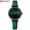 Curren Women's Watches New Top Brand Luxury Quartz WristWatch com couro brilhante Strass Discar Green Clock Feminino Q0524