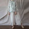 Johnature Yaz Kadın Giysileri Düzenli Üç Çeyrek Kol Vintage Baskı Standı Yaka Gömlek Casual Kadın Bluzlar 210521 Tops