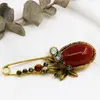 Pins, Brooches Arrival Large Women Vintage Ruby Brooch Pin Antique Golden Silver Crystal Rhinestone Metal Jewelry Accessory