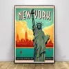 1pニューヨーク都市絵画像の自由キャンバスアートモダンな街並みポスター壁掛け雲の装飾のための絵