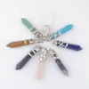 Dragon Tribe Natural Stone Pendant Hexagonal Crystal Totem Quartz Aventurine Amethyst Blue Sand Lapis Lazuli Prism Ethnic Hanging 245h