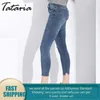 Jeans skinny strappati con foro per donna Slim Ankel Lunghezza elasticizzata da donna con pantaloni a matita in denim Jean a vita media femminile 210514