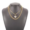 Pendentif Colliers Punk Vintage Coeur Forme Épaisse Chaîne Collier Double Personnalité Hip-Hop Cou Court Bijoux pour Femmes