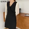 Fashion Criss-Cross Wome Dress Above Knee Elegant Sashes Lace-Up V Neck Slim Dresses Black Mini Short Vestidos Plus Size 210601