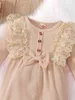 Baby Ruffle Trim Bow Front Half Button Jumpsuit SHE