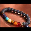 Charm juvelrykimter svart vulkanisk lava armband 7 chakra natursten eterisk olja diffusor armband yoga pärlor smycken för kvinnor män b12