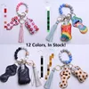 12 Colors 5Pcs/Set Self Defense Keychain Set with Hand Sanitizer Bottle Bag Beads EDC Pen Wrist Strap Lipstick Holder Keychains for Woman Men Self-defense Keyring