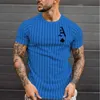 T Shirt for Men Stripped Tshirt Summer Clothing Streetwear Round Neck Fashion Poker Print Short Sleeve T-shirts Tops 210706