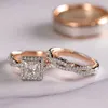 Wukalo Gorgeous 3PCS /セット女性の結婚指輪モザイクCZ 2トーンロマンチックな女性エンゲージメントリングファッションジュエリー最高品質819 Q2