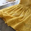 Yellow Lace Embroidery Girls Dress Summer Children Sleeveless Petals Designs Birthday Party Ball Gown Kids Wedding Vestido Cloth Q0716