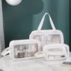 Borsa cosmetica trasparente borsa per il lavaggio in pvc Set da 3 pezzi borsa per il nuoto traslucida per il bagno in pu custodia per donne di grande capacità