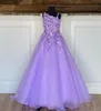 Little Miss Pageant Jurk voor Tieners Juniors Peuters 2021 Kralen Pailletten Kant Sky-Blue Light-Purple Long Girls Prom Town Formal Party Rosie Rits-Back One-Shoulder