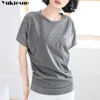 أنثى t-shirt المرأة قمم الصيف القطن فضفاض القمصان ل أسود رمادي زائد الحجم الزى قصيرة الأكمام تي شيرت 210608