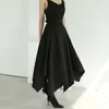 コレスパアの女性のドレス韓国シックな夏のレトロなVネックのキャミソールとハイウエストと大きなスイングの不規則なスカートスーツ210526