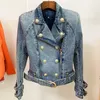 High Street EST Designer Fashion Women's Lion Buttons Denim Motorcycle Biker Veste 211014