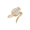 Temperament Bling Opal Tulip Charm Rings For Women Mujer Brass Gold Flower Adjustable Open Ring Elegant Korean Jewelry Cluster