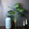 70cm 7 Heads Tropical Tree Large Artificial Plants PU Monstera Fake Palm Leaves Plastic Turtle Leaf For Home Office Garden Decor 211104