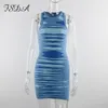 FSDA 2021 azul malha mini vestido mulheres fora ombro o pescoço sexy praia vintage festa y2k verão casual bodycon vestidos feriado x0521