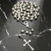 Wisiorek Naszyjniki Alloy Christian Cross Różaniec Symulacja Pearl Koralik Naszyjnik Dla Kobiet Mężczyzn Katolicki Biżuteria Religijna