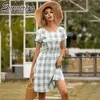 SURMIITRO Sexy Short Sleeve Women Dress Summer Green Black Plaid Sundress Tunic Beach Party Sun Mini Dress Female 210712