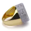 Anillo de oro de Hip Hop para hombre, joyería de moda con hielo, anillos de diamantes de simulación de piedras preciosas de alta calidad para Men264v