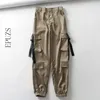 inverno vintage preto calças de carga mulheres solto camo calças cetim sacolas sólidos calças calças streetwear punk capris coreano moda 210521