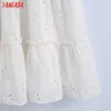 タンガダ夏の女性が中空アウト刺繍ロマンチックなコットンドレス半袖女性ホワイトサンドレス6Z100 210609
