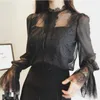 Frühlingsankunft Fairy Blusa Feminina Chiffon Shirt Bottoming Flare Sleeve Lace Bluse Sling befestigt 210401