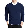 Varsanol Cotton Sweater Men Long Sleeve Pullovers Outwear Man V-Neck sweaters Tops Loose Solid Fit Knitting Clothing 8Colors 210601