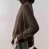 Pull en cachemire d'automne et d'hiver femmes lâche paresseux tricoté col roulé grande taille couleur unie épaississement base 210520