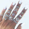 Bohemio gota de agua flor girasol Luna sol anillo hueco tallado cristal anillo conjunto moda nueva joyería para mujeres regalos