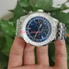 Excellent High quality men Wristwatches AB0127211C1A1 46mm Stainless Steel Blue Dial Luminescent VK Quartz Chronograph Working Mens Watch