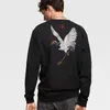 Mäns hoodies mäns kinesisk stil designer crane broderi svart fleece pullover ren bomullströja män och kvinnor par toppar