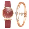 2pcs Women Diamond Watch Round Dial Luxury Small Exquisite Women's Bracelet Watches Set Leather Band Quartz Clock Zegarek Wri246b