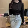 Black Basic Blouses Women's Summer New Elegant Office Ladies Long Sleeve Shirt Fashion Korean Double Breasted Straight Tops 210417