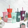 Wielokrotnego użytku Starbucks Kolor Zmiana Color Cups Plastikowy Kubek ze słomy Wody Butelki Herbaty Kubki Słomy Sleeve Ochronne