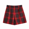 Claret Plaid Women Shorts office Wear High Waist Casual Vintage Buttoned Side OL Elegant Outwear 210521