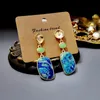 Dangle Lustre Mode Deep Blue Ocean Boucles D'oreilles Pour Les Femmes Charmant Or Cercle Métal Menthe Vert Pierre Bijoux De Mariée